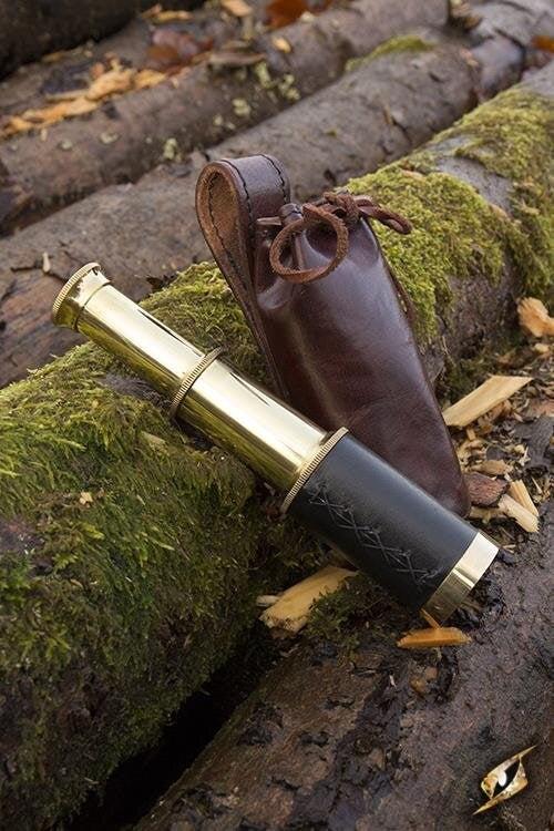 Telescope with leather pouch - Brass